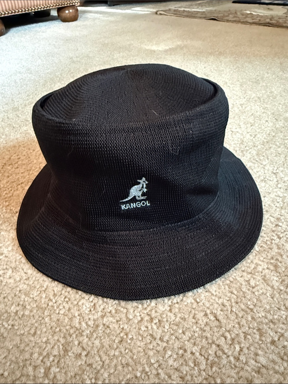 Kangol Black Knit Bucket Hat with Embroidered Logo